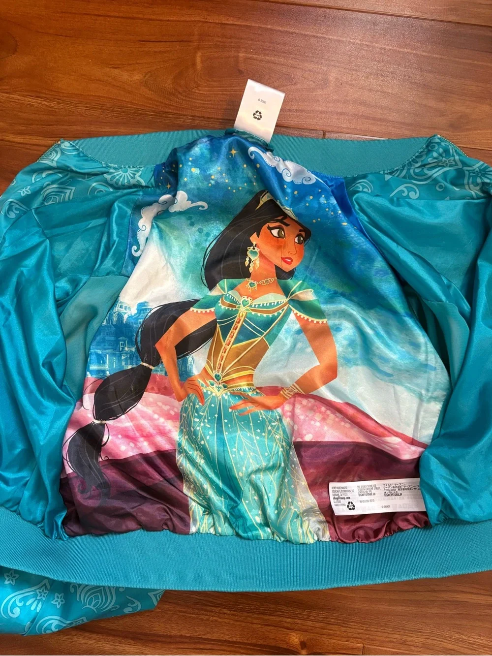 Embroidered Jasmine Girls Satin Bomber Jacket - size 7/8